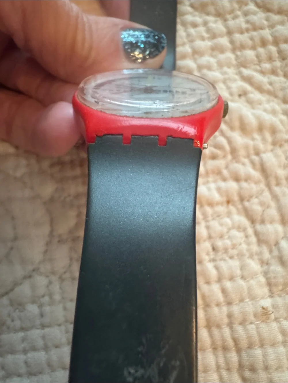 Swatch Watch CompuTech Compu Tech Red Bezel Grey Band 80’s